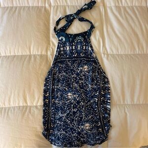 Free People Navy Patterned Halter Top